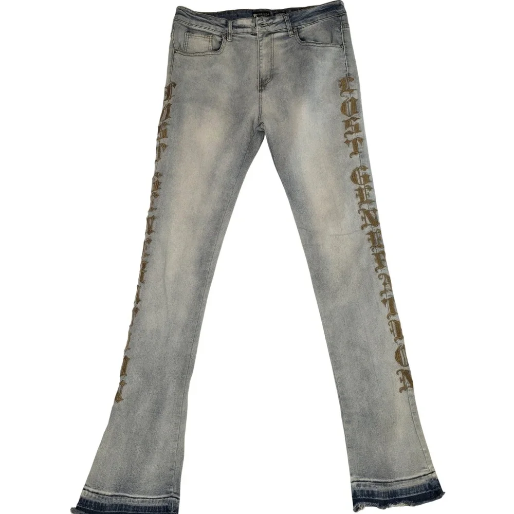 Waimea Mens 34x36‎ Lost Generation Embroidered Stacked Fit Jeans Bleach Wash NEW